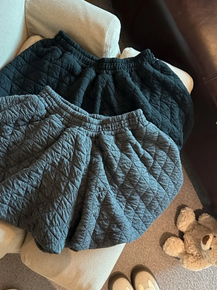 

Ретро-теплые стеганые брюки-клеш А-силуэта для женщин, осенне-зимние, маленький размер, с эластичным поясом, для прогулок