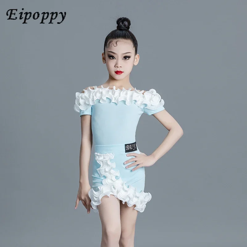 فستان رقص لاتيني للأطفال ، ملابس ممارسة للبنات ، عرض بدلة الأداء