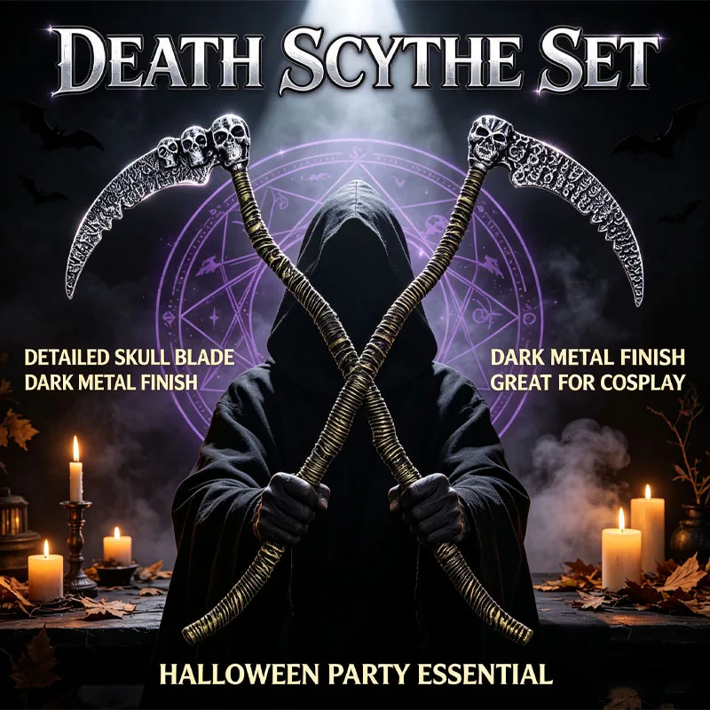 Abnehmbarer Sensenmann-Sensen-Requisit, Halloween-Kostüm-Accessoire, Plastiksichel für Cosplay, Party-Dekoration und Spukhaus