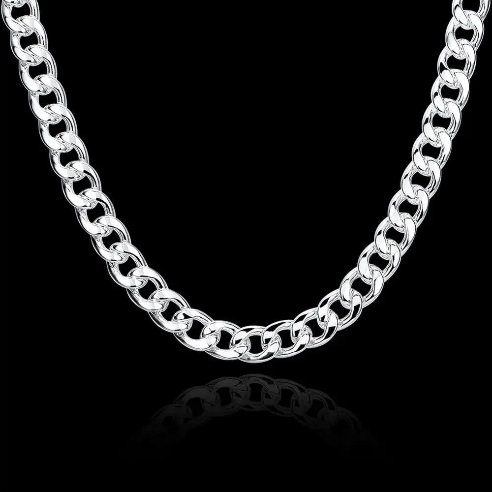 Men's 925 Sterling Silver Classic Solid Necklace, 10MM