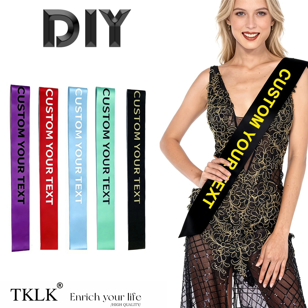 

1pc Custom Satin Sashes Party Gift for Family - Many Colors, for Birthday, Bride Bachelorette, Retirement, Graduation Decor
