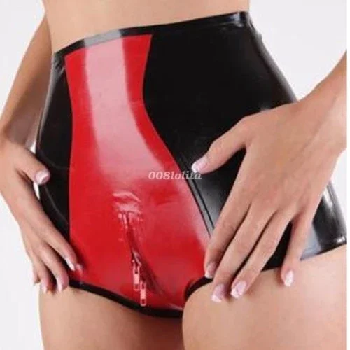 

fetishism 100% Latex Rubber Women Sexy Shorts Briefs Crotch Zipper Suit XS-XXL