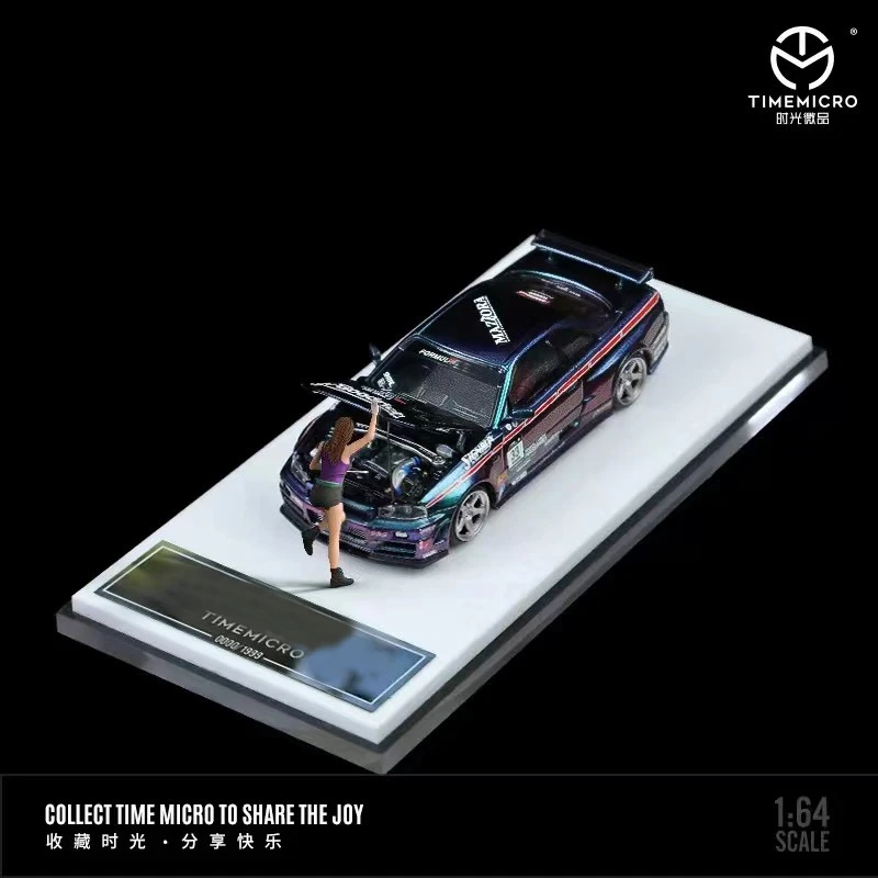 TM In Stock 1:64 Skyline GTR R34 Z Tune Open Hood Diecast Car