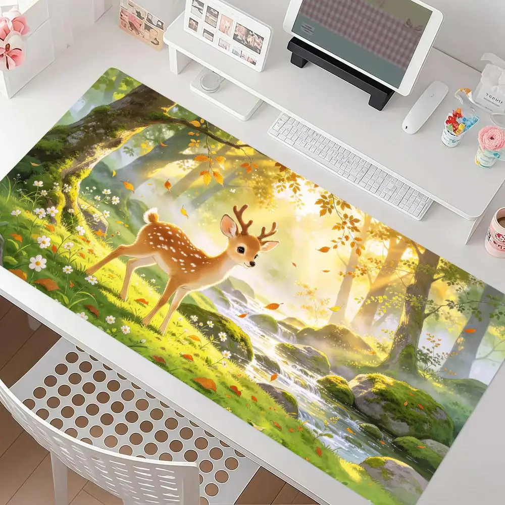 Sunflower Forest Deer And Hamster Play Mat Thick Rubber Smooth Cloth Surface Precision Tracking For Sweet Bedroom