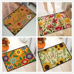 1Pc Floral Letter Print Welcome Doormat Anti-Slip Bath Rug Fade Resistant Kitchen Garden Floor Mat Washable Home Decor Carpets