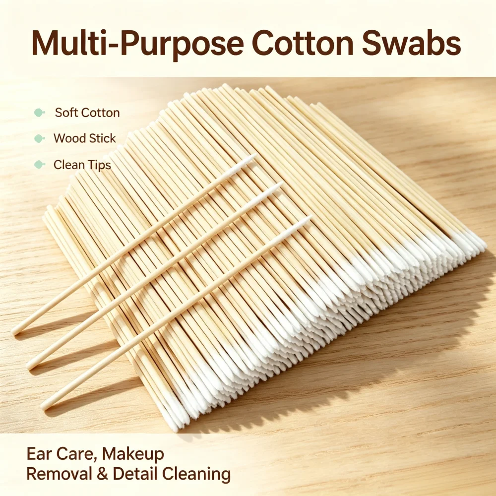 7cmPointed Cotton Swabs,Fine Tip Wooden Stick Cotton Buds Lint‑Free for Microblading,Beauty Salon & Household Daily Use,Tattoo
