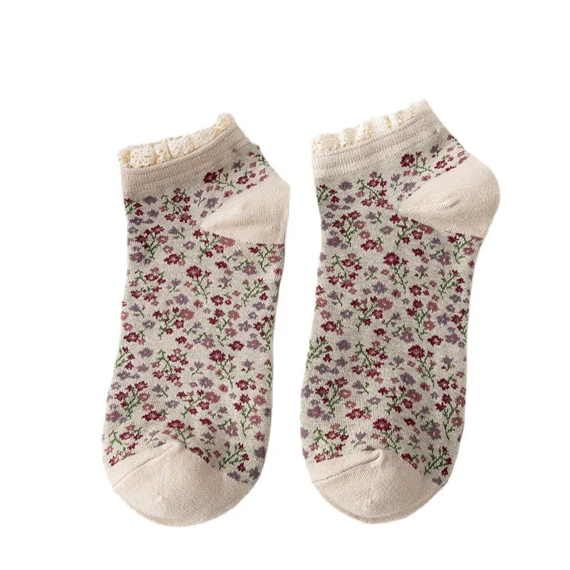 Chaussettes rétro à bords en dentelle florale, chaussettes courtes en coton, personnalisées, ins sweet, université, nouveau produit, printemps et