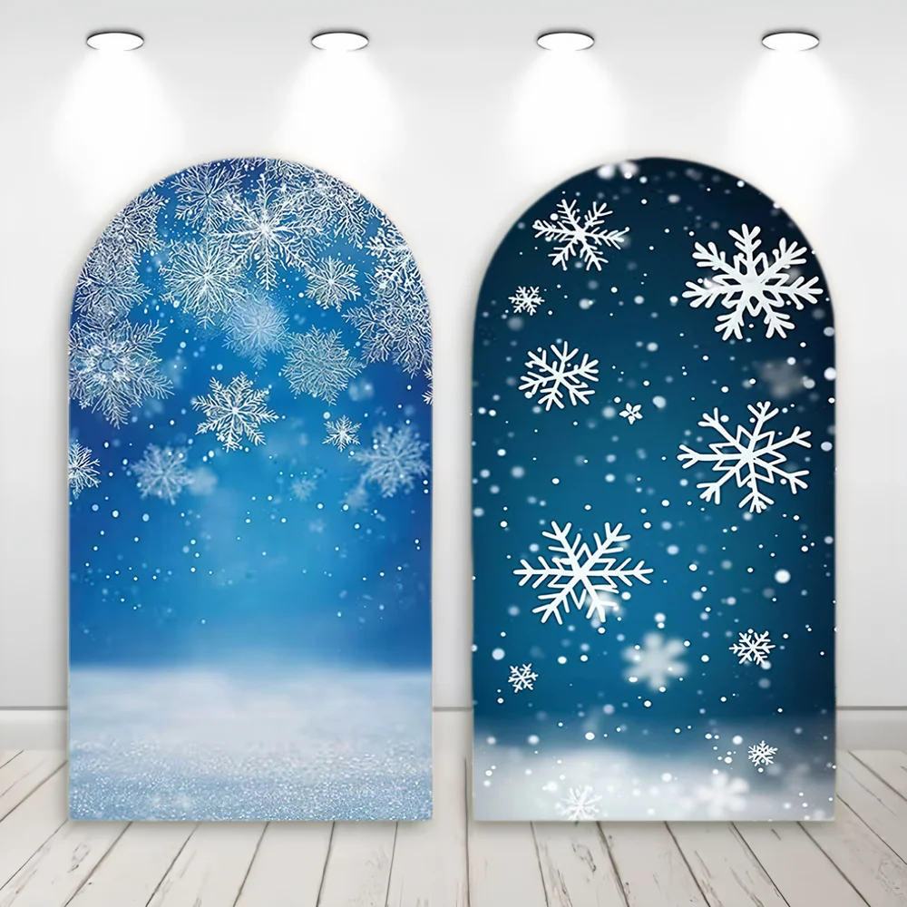 Winter Snowflakes Arch Backdrop Cover Christmas Party Blue Ice Snow Arch Spandex Cover Princess Baby Shower Xmas Parties