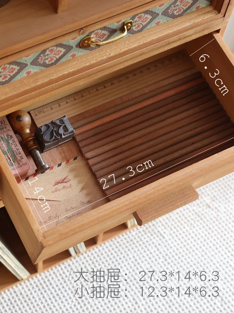 Handmade Wooden 6 Drawers Organizer Chest with Bread Shape Pulls