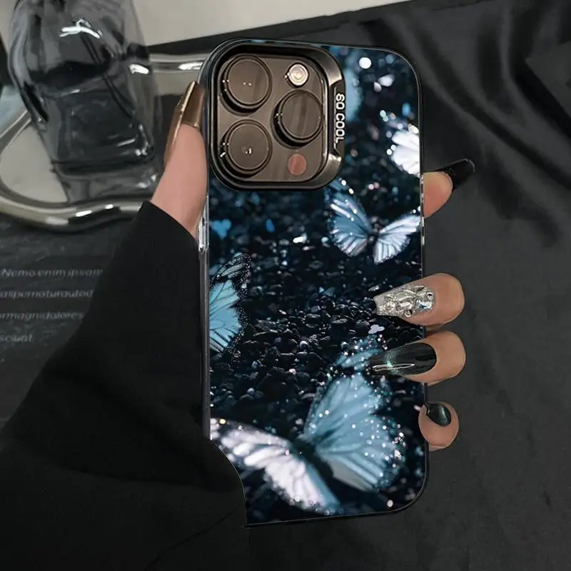 

Black butterfly design phone case for iPhone 16 15 14 13 12 11 Pro/ Max/Plus shock-proof rear cover anti-fingerprint