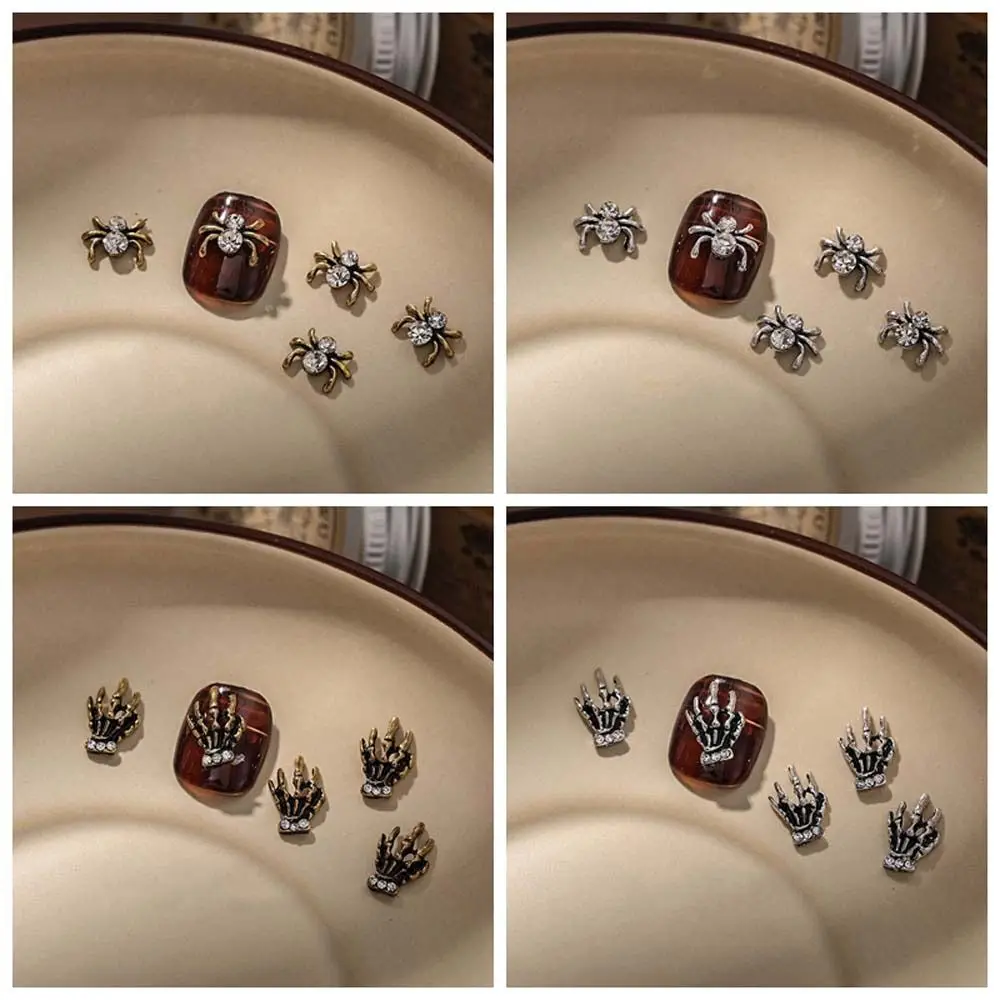 5 pezzi/set forniture per unghie decorazioni per unghie ragno di Halloween materiale per manicure accessori per unghie in metallo di Halloween