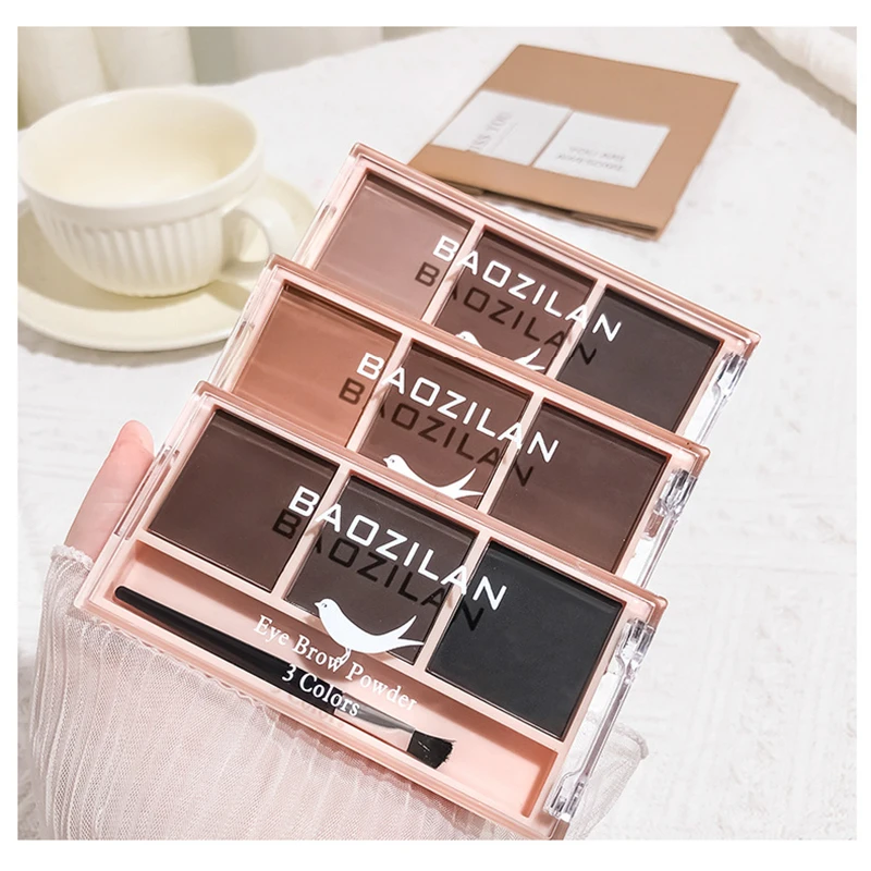 3-farbiges Augenbrauenpuder-Set mit Pinsel, natürliches mattes Finish, langlebig, farbbeständig, vielseitiges Kontur-Make-up-Set für Natur