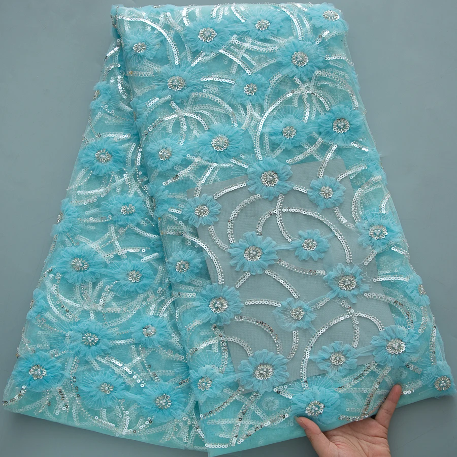 Afrikanischer schwere Mesh-Spitzenstoff mit Perlen und Pailletten – bestickter Tüll mit Blumenmotiven für Brautkleider und Abendkleider