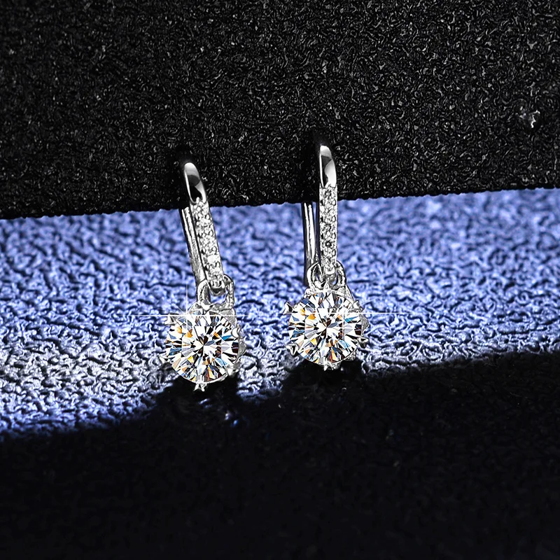 Platinum PT950 Women's Moissanite Earrings Studs Snowflake Moissan Diamond Silver Earrings