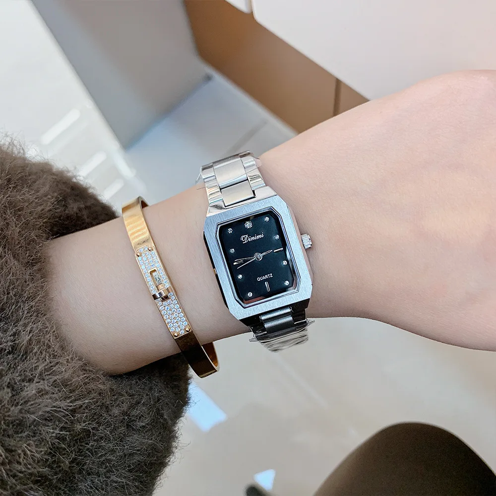 New Luxury Women'S Gold Watch, Square Dial, Stylish And Elegant Stainless Steel Strap Wristwatch, High-End Selected Timepiece.