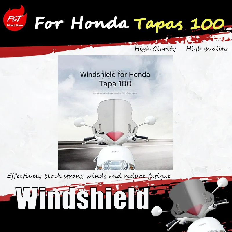 

For Honda Tapas 100 scooter, the windshield modification includes windshield cover, rain shield, and chest protector.