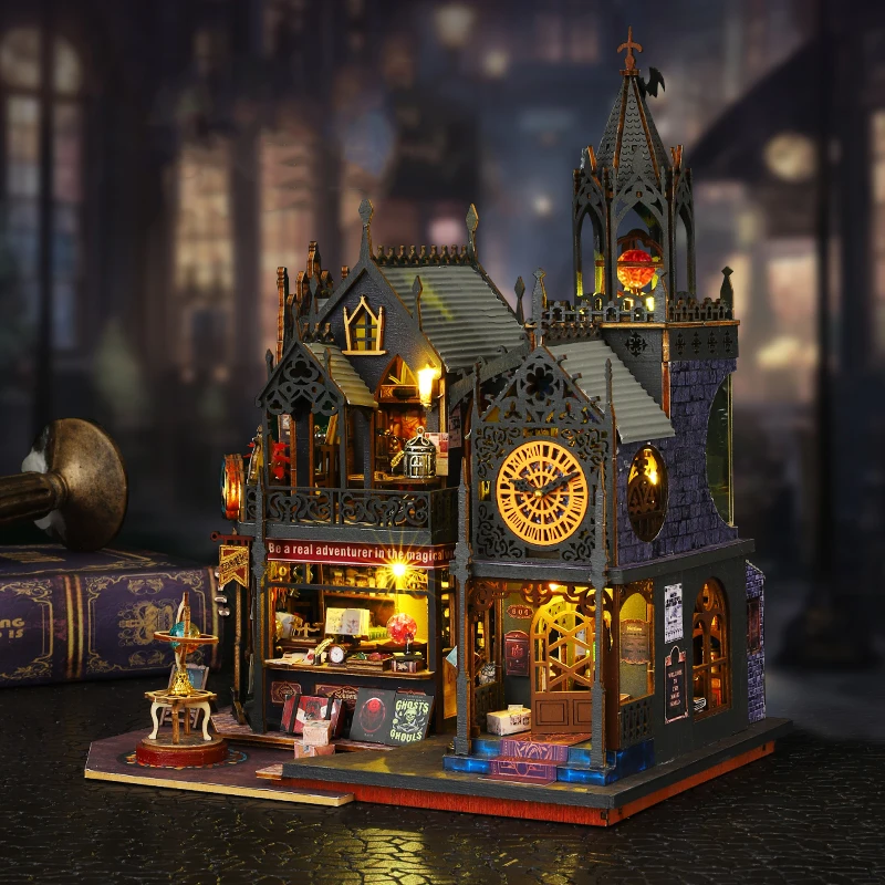 Kit modello in miniatura in legno fai-da-te Holo Magic City Cottage Case delle bambole Puzzle 3D Casa delle bambole con mobili per amici Regali di compleanno