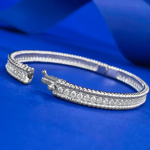 트렌디한 연인 모이사나이트 다이아몬드 뱅글 100%, 진짜 925 스털링 실버 파티, 웨딩 뱅글 팔찌, 여성 남성 쥬얼리 