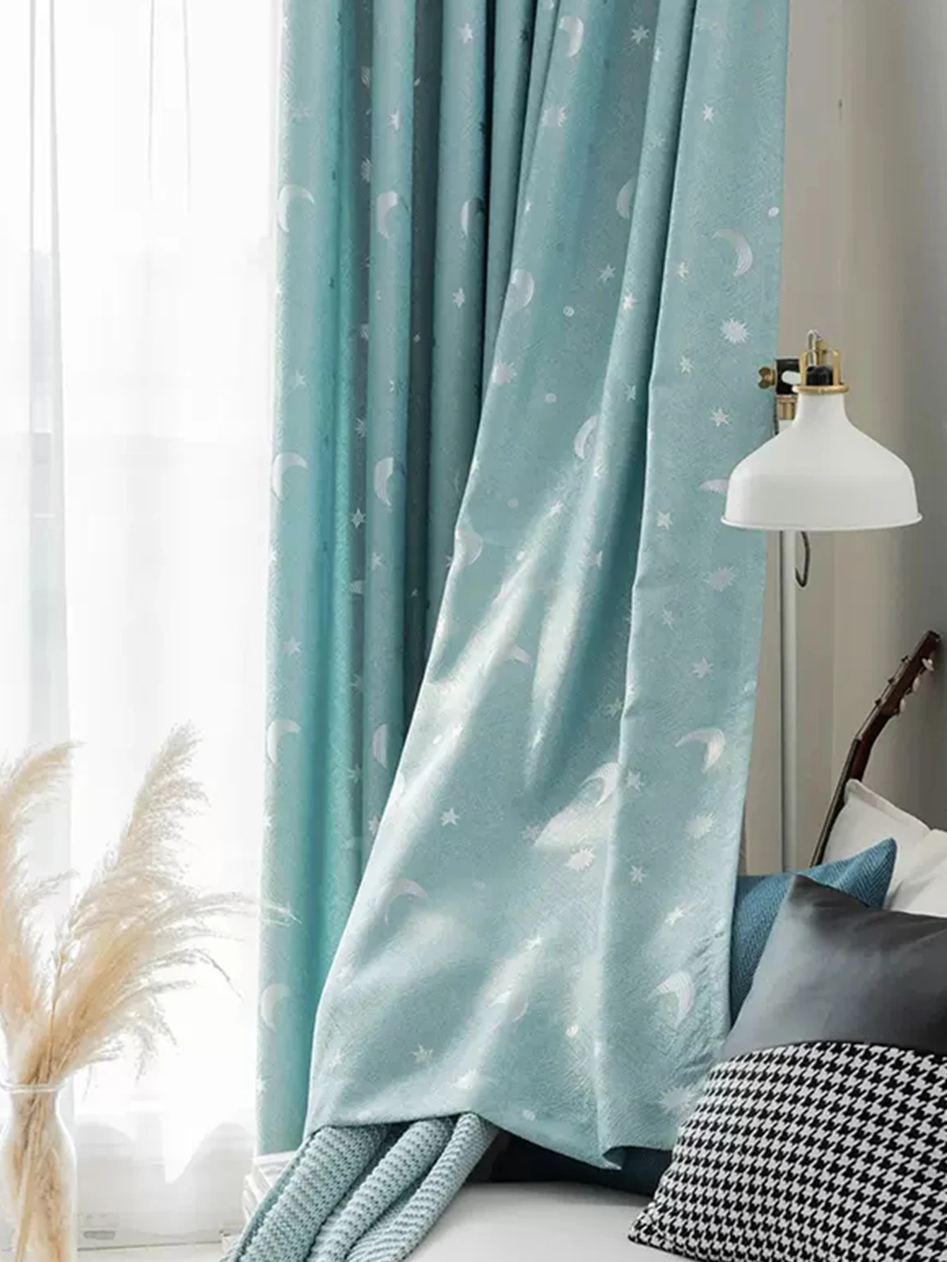 Children\'s Room Bedroom Star Shading Modern Minimalist Blue Curtains