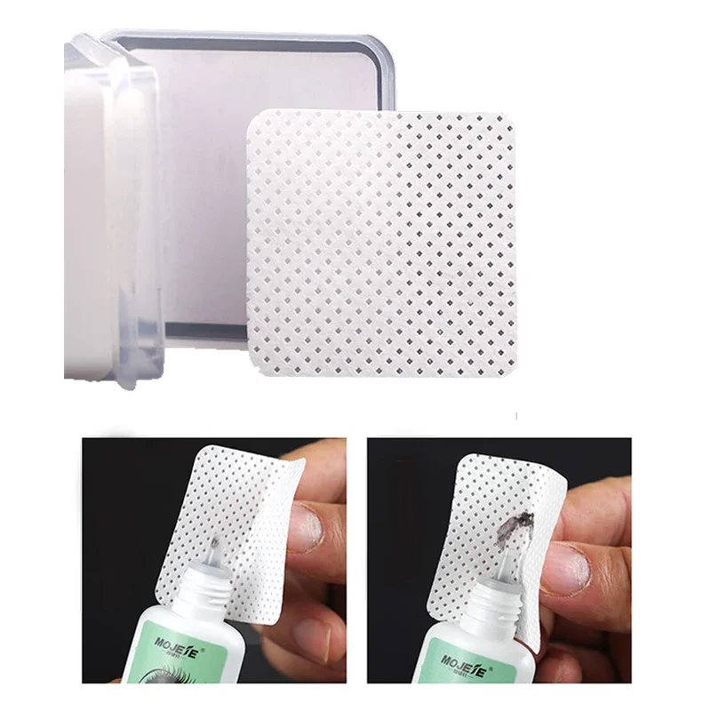 1 상자 200개 면 물티슈 일회용 보풀 없는 종이 속눈썹 연장 접착제 제거 패드 청소용 물티슈 화장품 메이크업 도구