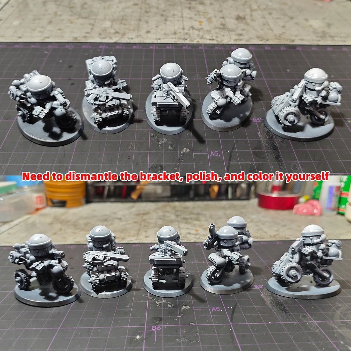 Q-Version Maßstabsmodell-Set 3D-Harz Miniatur-Soldatenfiguren Diorama Unbemalte Sci-Fi-Cartoon-Mobile Infanterie DIY – Detail 8