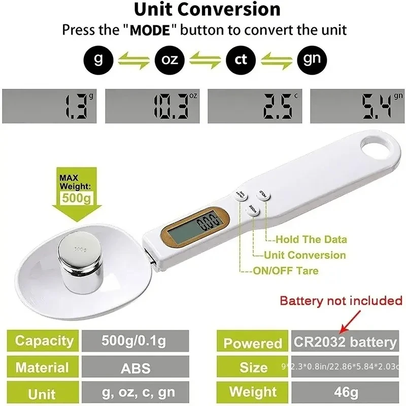 500g/0.1g Weight Measuring Spoon Portable LCD Digital Kitchen Scale Electronic Food Measuring Spoon Scale Kitchen Tool for Food