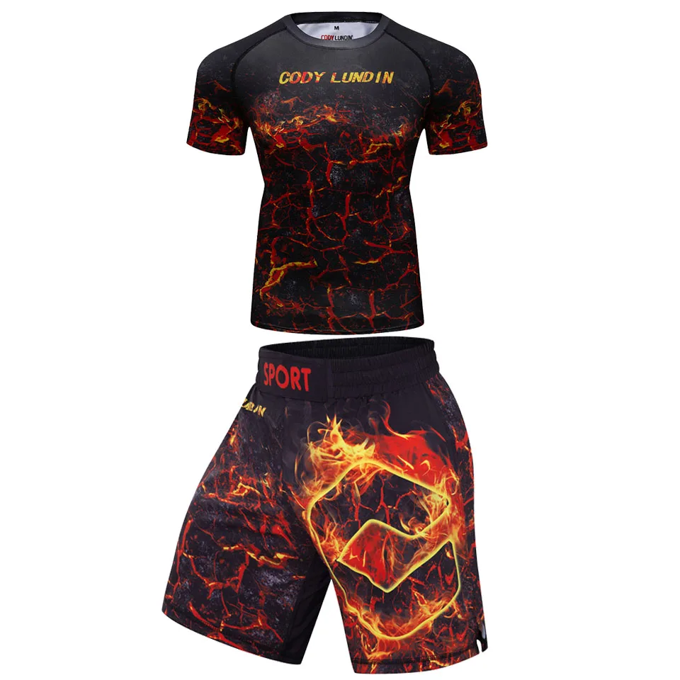 Jiu Jitsu T-Shirt + Broek Pak Fitness Mma Short Bjj Rashguard Voor Mannen Boksen Gym Mma Rash Guard Fightwear Sportsuit Boxeo