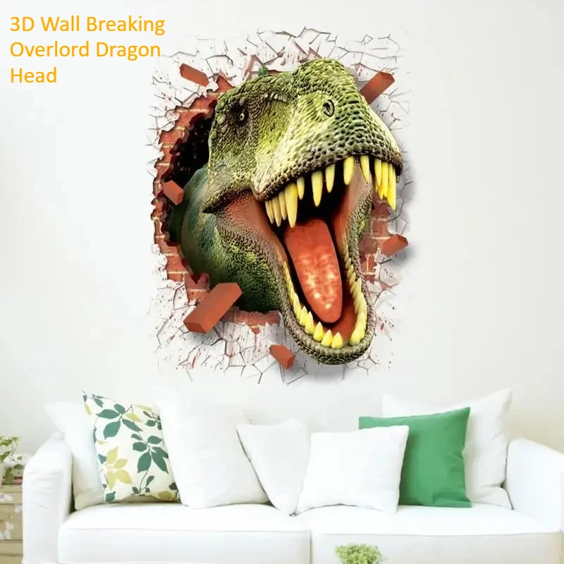 

Dinosaur Broken Wall 3D Vinyl Mural Stickers for Kids Room Home Club Jurassic Animal World Decoration