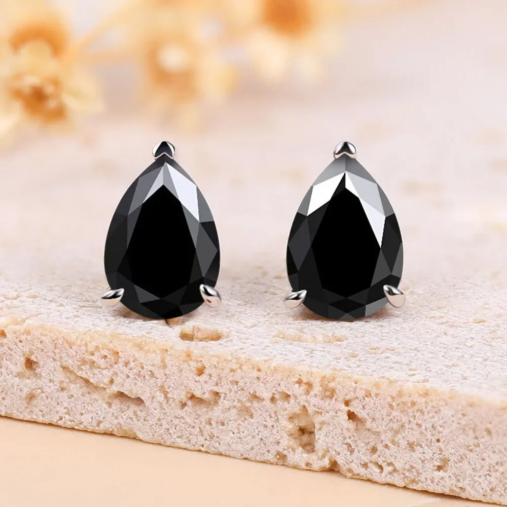 M-JAJA Black Moissanite Stud Earrings 2/4ct Pear Cut Diamond Earrings for Women/Men Gold Plated 925 Sterling Silver Fine Jewelry