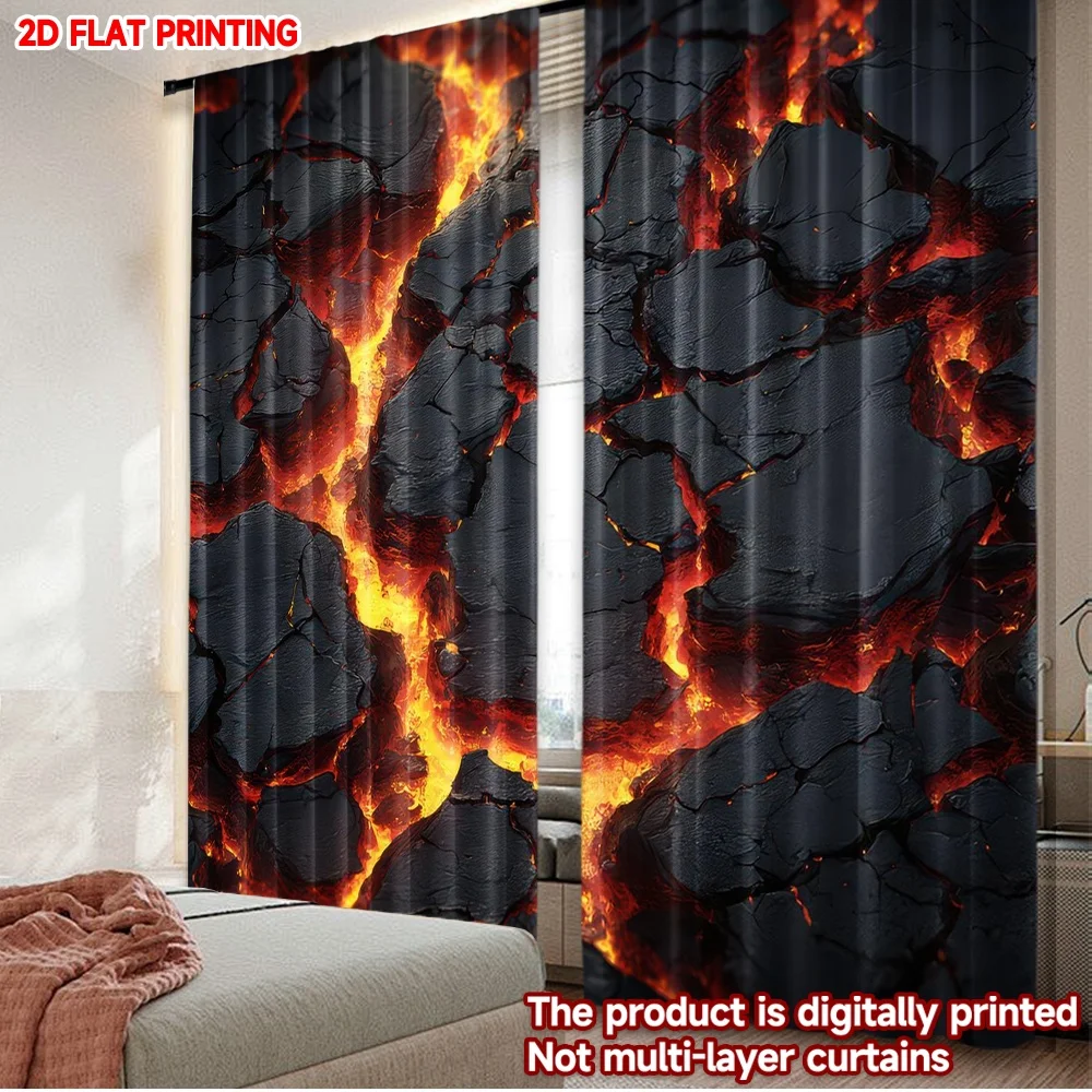 2D flat printing 2pcs Curtain Window Curtains Molten Lava Cracks Digital Printed Polyester Drapes Party Decorations Use for