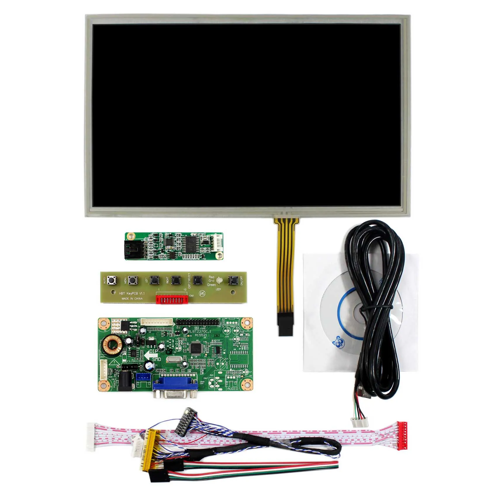 VGA LCD Controller Board With 10.2inch 1024x600 HSD100IFW1 CLAA102NA0ACW LCD With Resistive Touch Panel