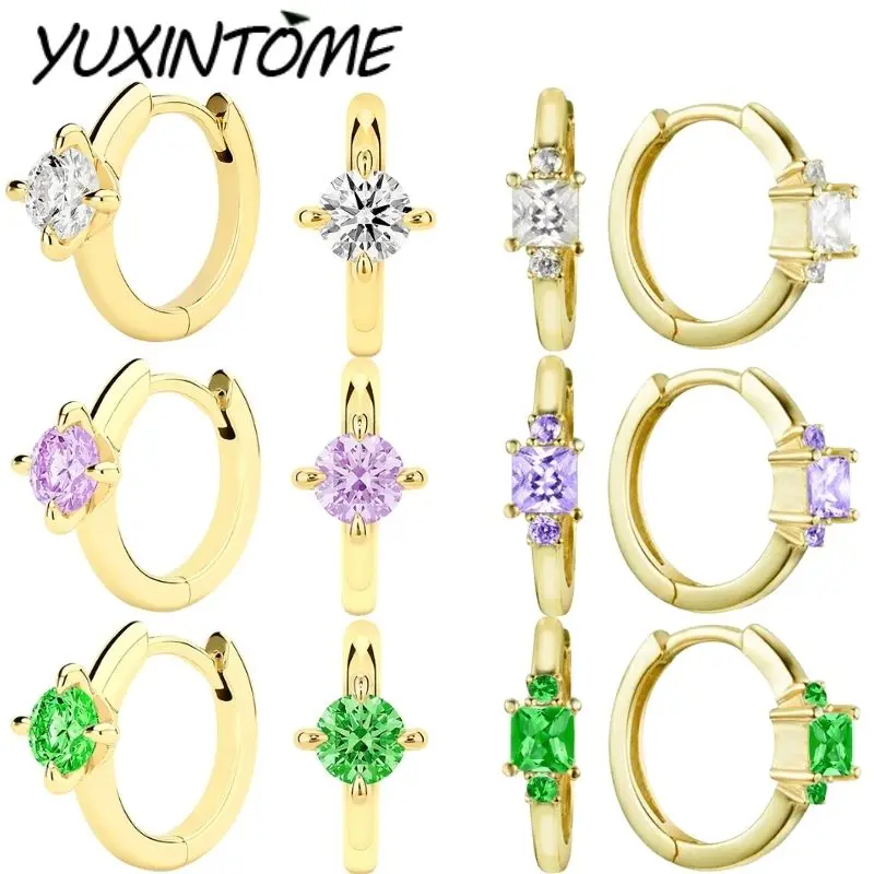 

925 Sterling Silver Needle Simple Casual Geometric Solitaire Zircon Hoop Earrings Fashionable Versatile Earrings Jewelry Gifts