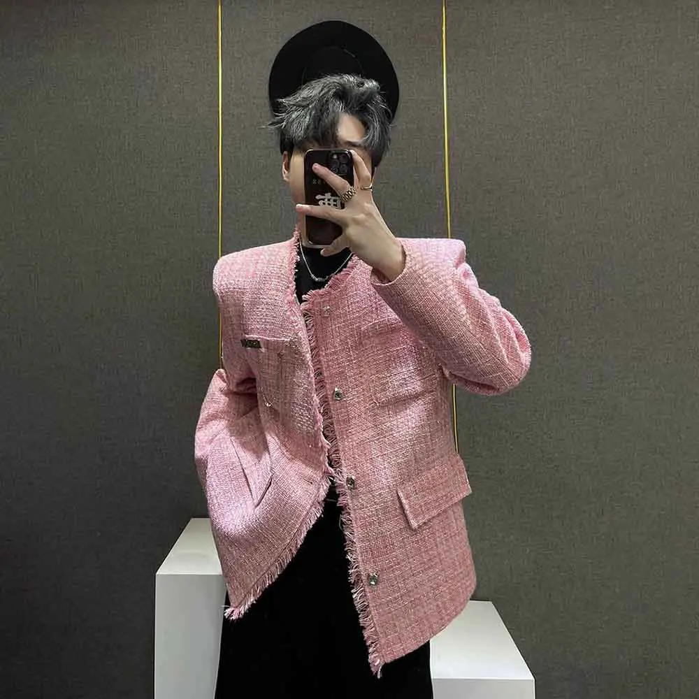 Mens Autumn Jacket Fringed Edges Casual Shoulder Padded Jacket Fashionable Nightclub Stage Performance Top Men'S Clothing 2025