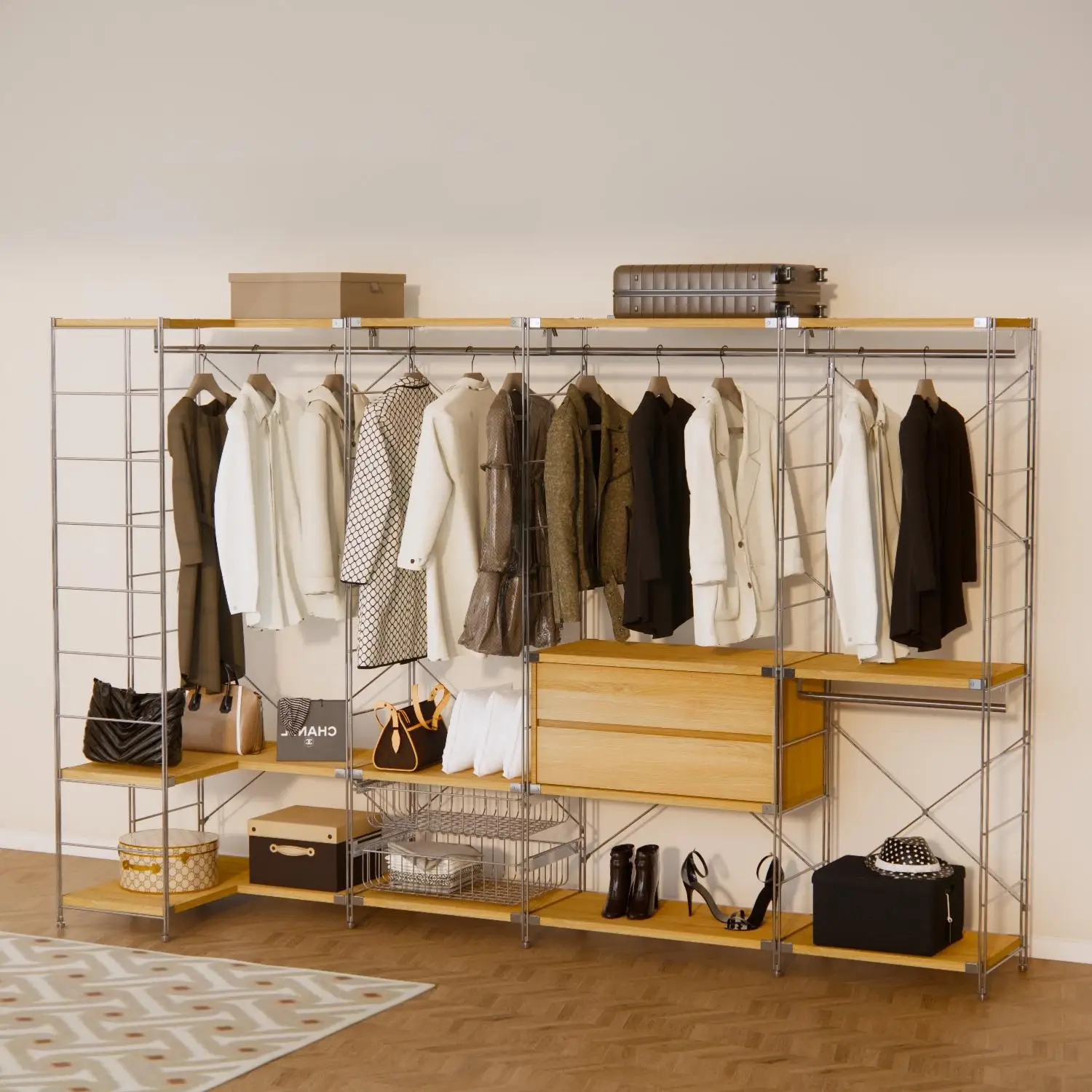 My hanger Japanese floor hanger Walk into open stainless steel metal wardrobe Corner coat rack Storage High Quality