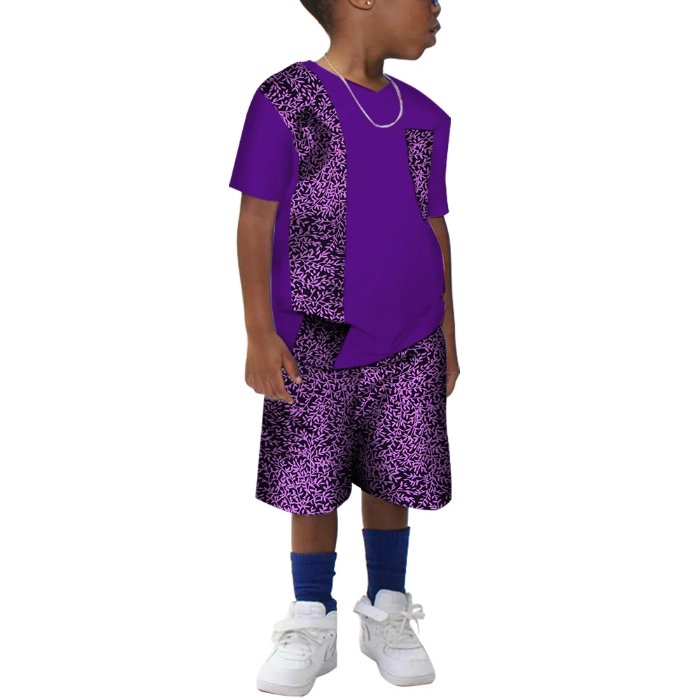 Vêtements africains en coton imprimé pour enfants, chemise à manches courtes Dashiki et pantalon court pour garçons, ensemble de 2 pièces, WYT214