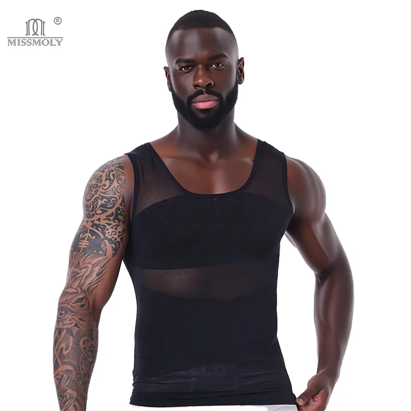 

Men Cross Mesh Vest Compression Shirts Breathable Sleeveless Tank Top Shapewear Slimming Tummy Control Body Shaper