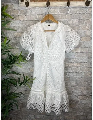 Dress Women Lace Slim Fits Solid Mini Package Hip Short Sleeve Bodycon Dress V-neck Summer French Style Sheath Dress