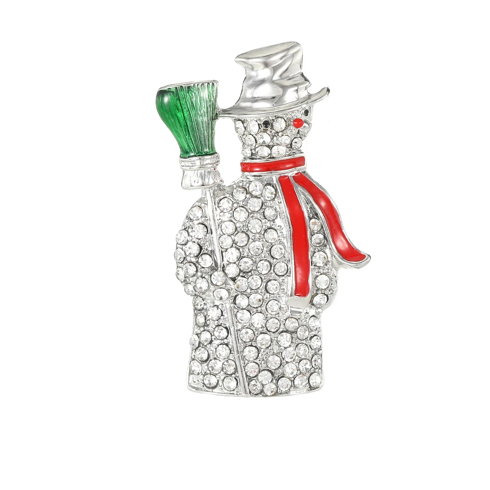 Novelty Dazzling Snowman Shaped Crystal Brooches Full Rhinestone Paved Let It Snow Lapel Pins Chilly Winter Badge Xmas Gift