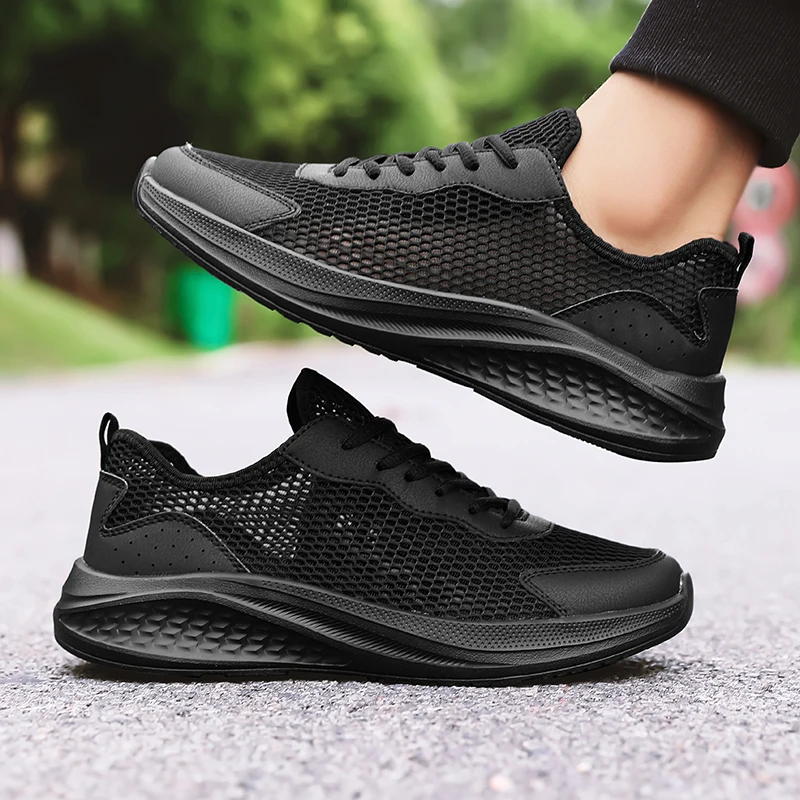 

Men's Lace-Up Mesh Leather Patchwork Comfortable Breathable Park Walking Rebound Sole Casual Sports Shoes