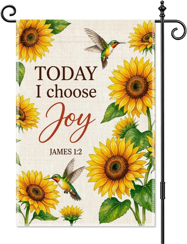 Today I Choose Joy James 1:2 Garden Flag 12x18 Inch Double Sided, Christian Sunflower Outdoor Yard Flag, Summer Hummingbird  llp