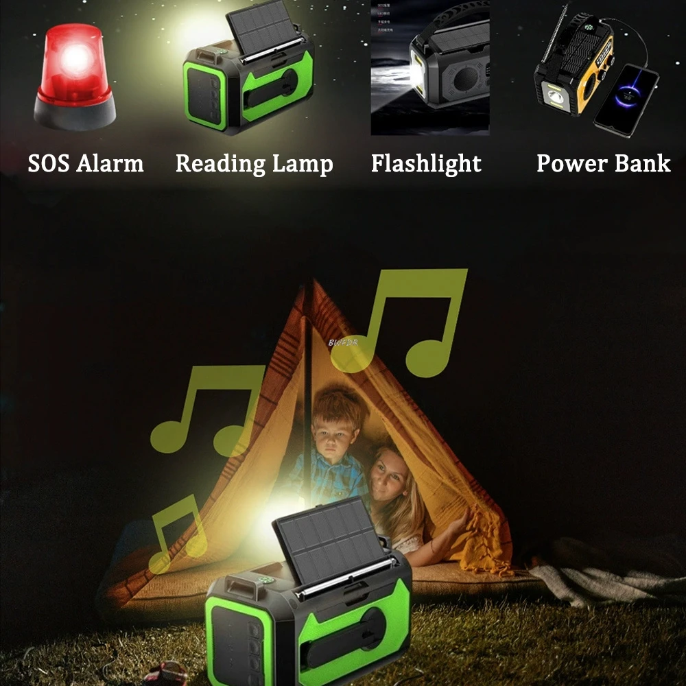 12000mAh AM/FM/NOAA Emergency Radio Solar Hand Crank Radio Reading Lamp Flashlight SOS Alarm Power Bank Speaker רדיו ופנס חירום
