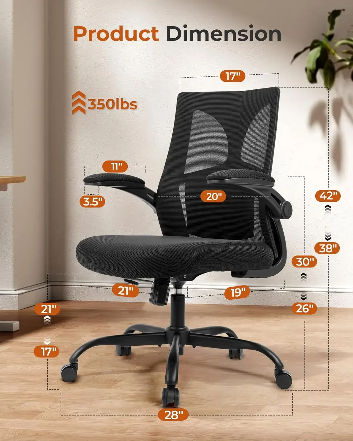 Office Chair 350lbs Capacity - 3.9-inche Cushion and Tall Back Computer Desk Chair Breathable Mesh - Comfortable Swive