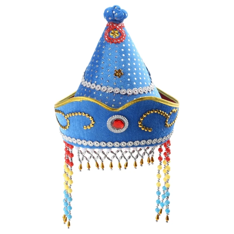 Traditional Mongolia Dance Costume Hat for Family Gathering Cosplay Costume Mongolian Hat Stage Performances Headdress