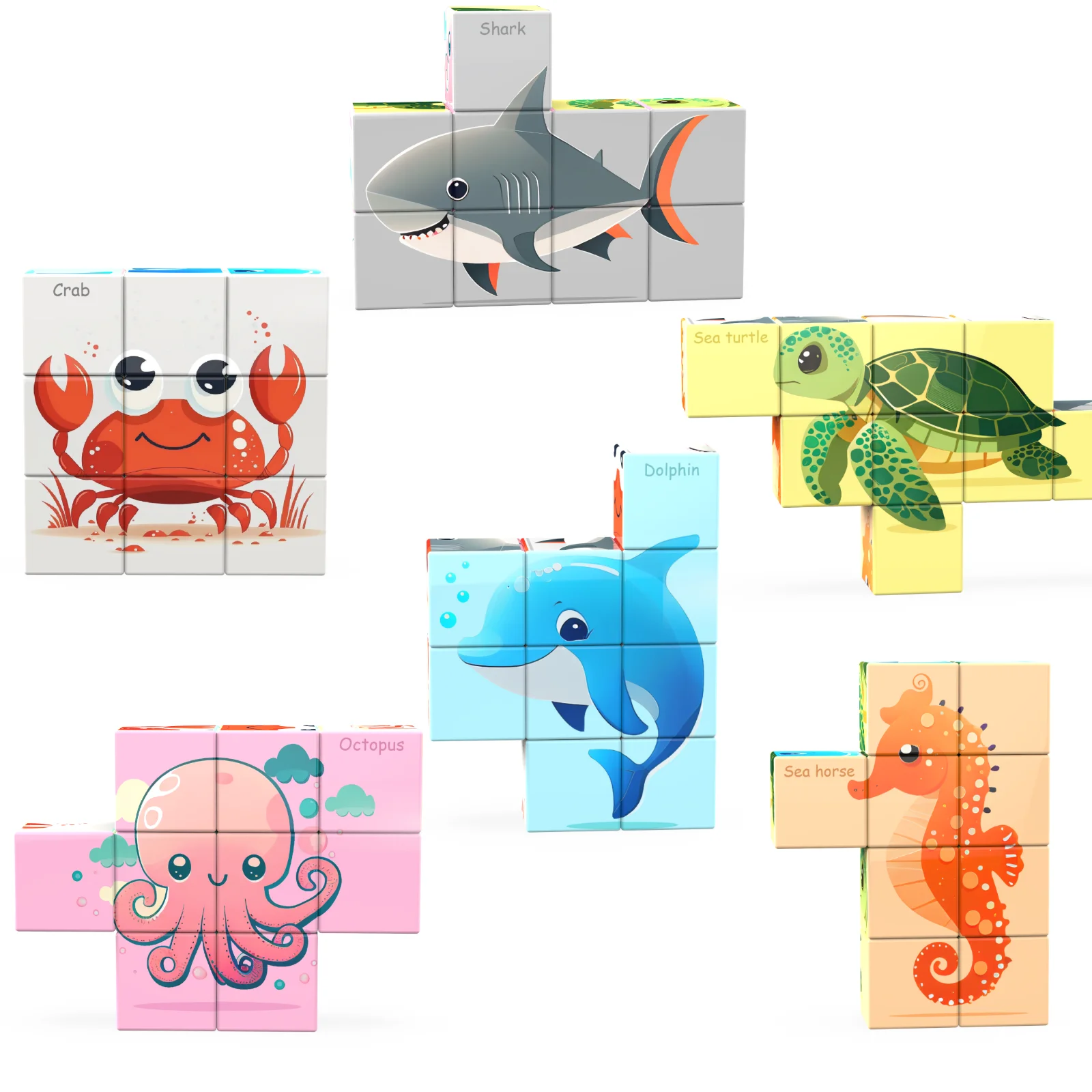 

Magnetic Blocks Set - 9-Piece children's Learning Toys Suitable for Children Aged 3-6 Marine Life Sorting and Stacking Puzzles,