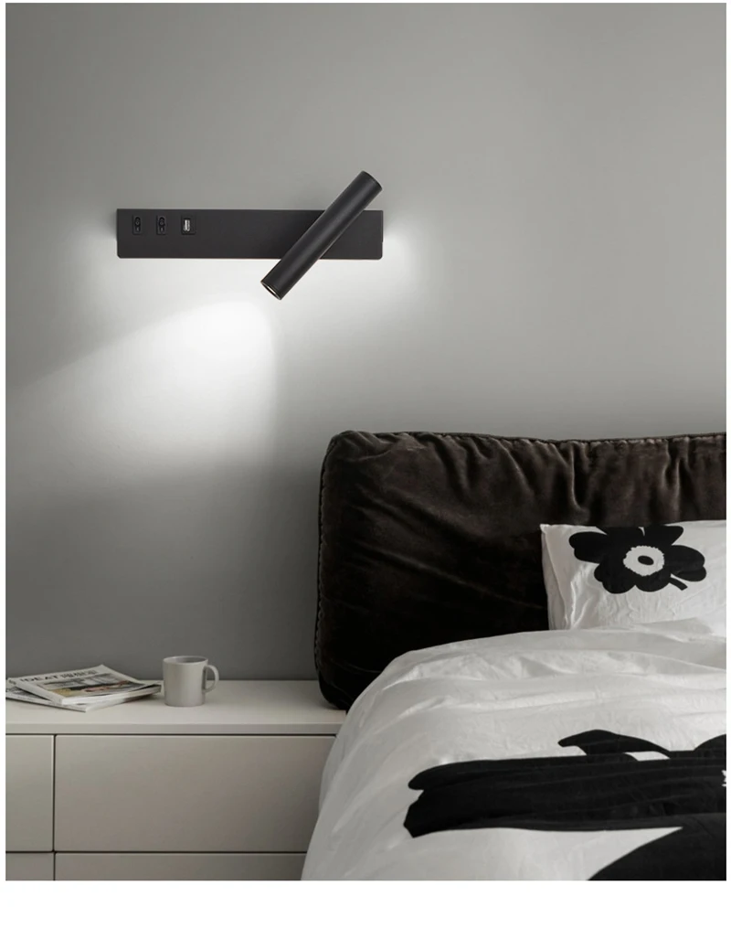 Bedside Reading Wall Lamp Nordic Modern LED Wall Light With Switch USB Indoor Lighting Room Decor For Bedroom Living Room Sconce