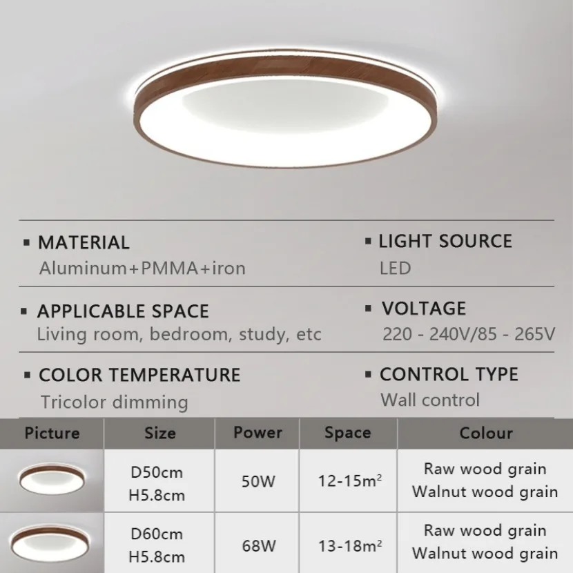 Imagem -06 - Modern Circular Wood Grain Led Ceiling Light Tamanho Grande Iluminação Minimalista Sala de Estar Quarto Varanda Indoor Home D60cm