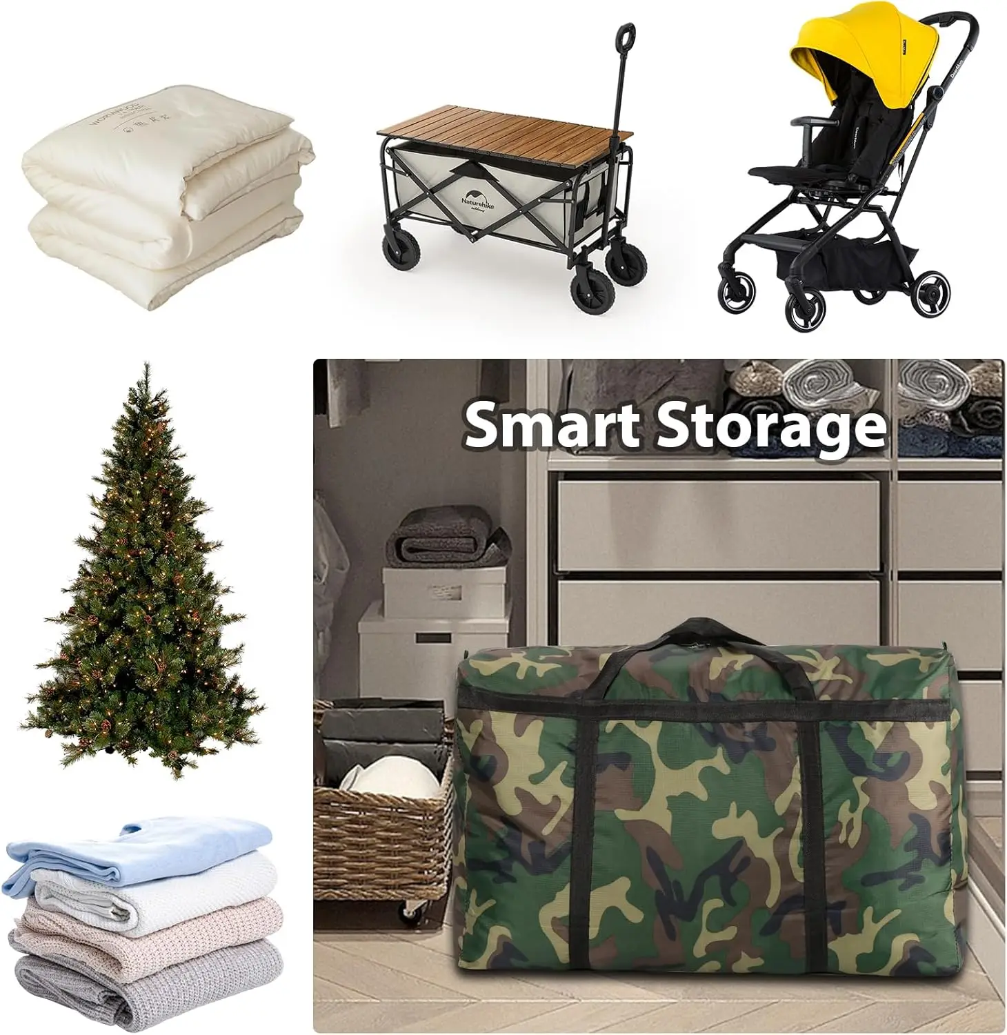 1 قطعة حقيبة سفر وتخزين قابلة للطي (40L-180L) حقيبة أكسفورد خفيفة الوزن مقاومة للماء مع سحابات للتحريك والملابس Org