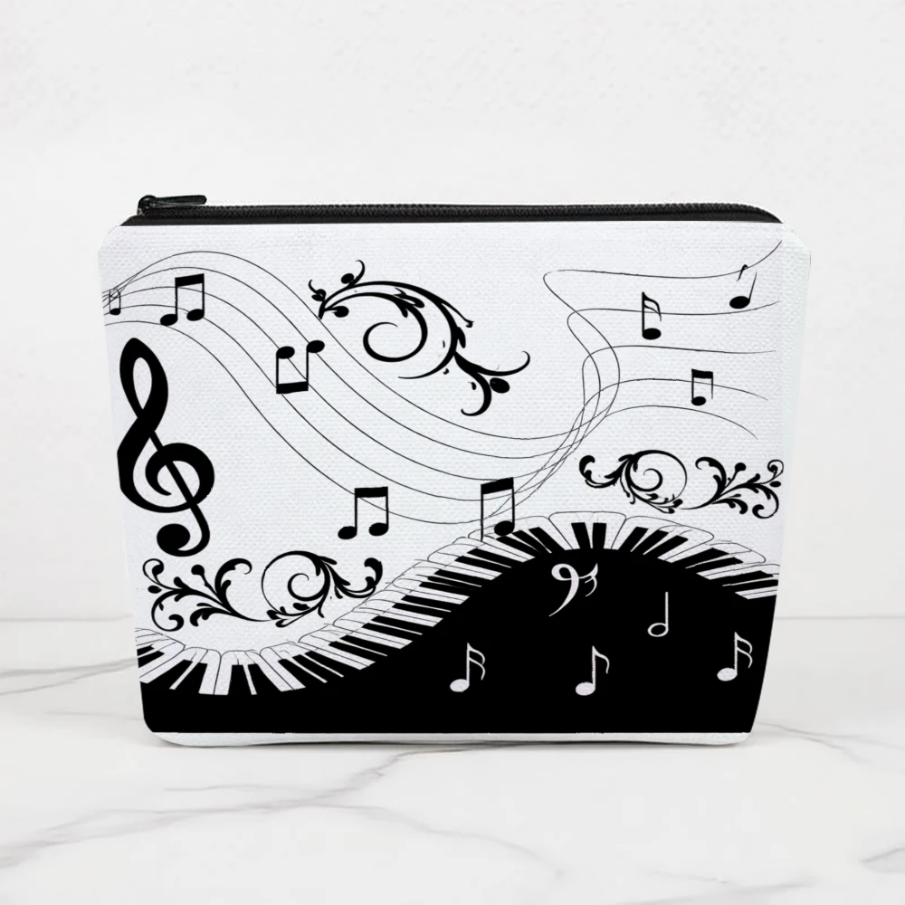 Music Notes Piano Keys Swirls Makeup Bags for Girls Cosmetic Pouch Toiletry Bag Pencil Case Travel Storage