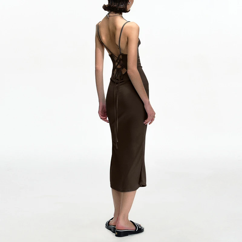 Summer Women's Camisole Dress New Solid Color Sleeveless Backless Slit Slim Fit Sexy Elastic Dresses Long Skirt vestidos