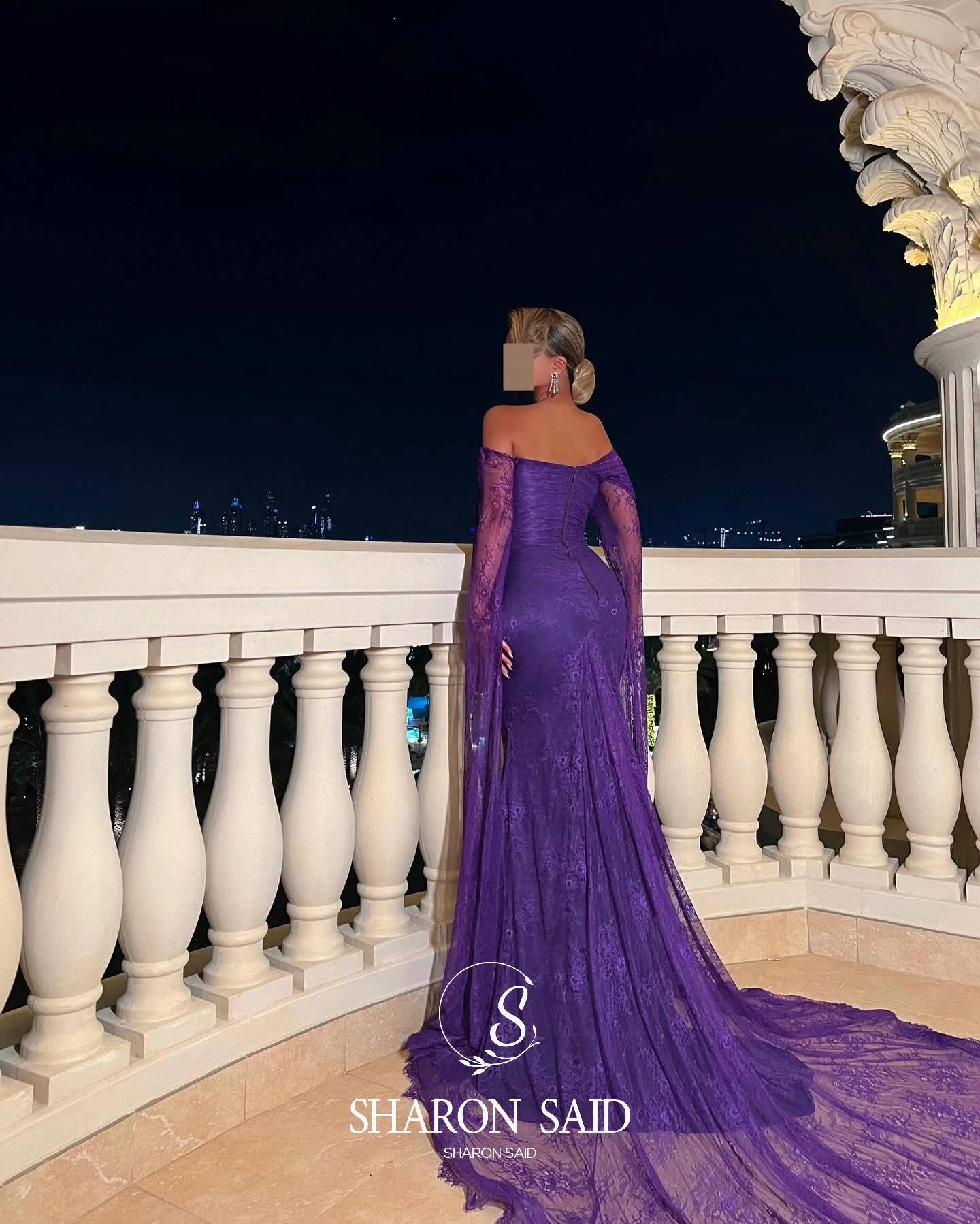 Sharon Said Spitzen-Meerjungfrauenkleid in Lila mit Kurzen Ärmeln, Arabisches Damen-Hochzeitskleid SF055, Maßanfertigung – Detail 8